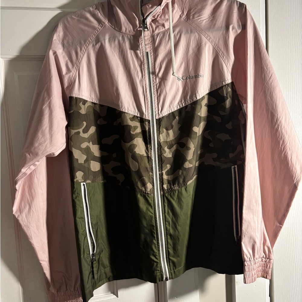 Columbia Pink and Camouflage Windbreaker